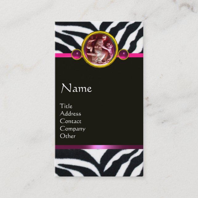 CORNUCOPIA PINK BLACK WHITE ZEBRA FUR MONOGRAM BUSINESS CARD (Front)
