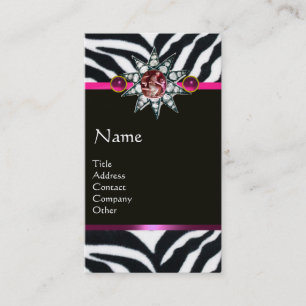 CORNUCOPIA PINK BLACK WHITE ZEBRA FUR MONOGRAM BUSINESS CARD