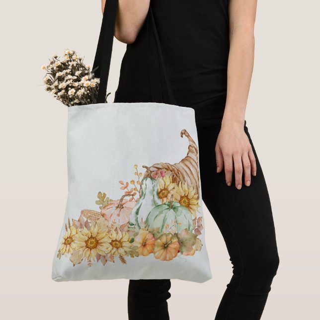 Cornucopia, Pumpkins and Sunflowers Tote Bag (Close Up)
