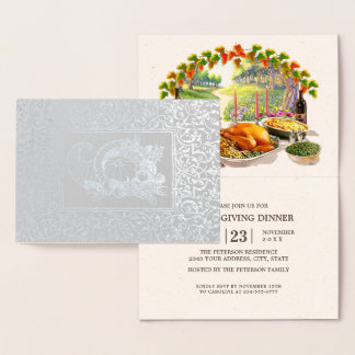 Cornucopia Real Foil Thanksgiving Dinner Invites