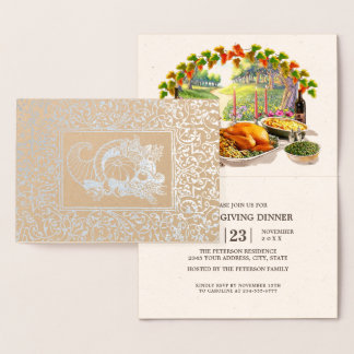 Cornucopia Real Foil Thanksgiving Dinner Invites