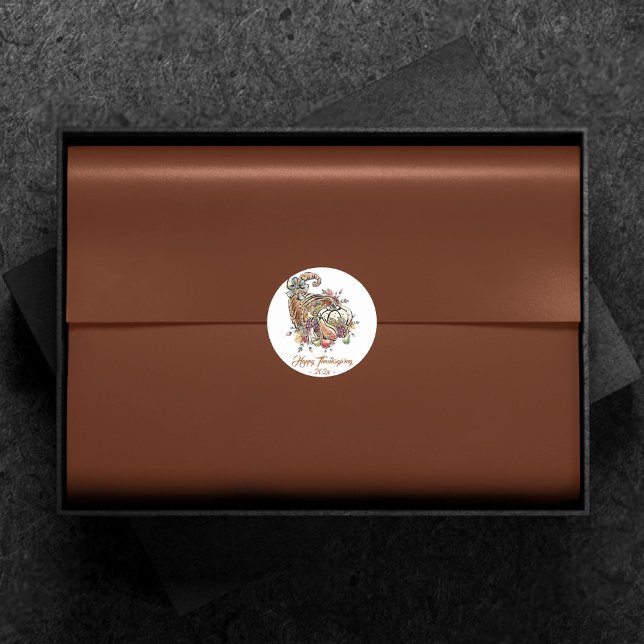 Cornucopia Sublimation | Orange Thanksgiving Classic Round Sticker (Creator Uploaded)