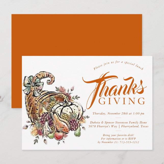 Cornucopia Sublimation | Orange Thanksgiving Invitation (Front/Back)
