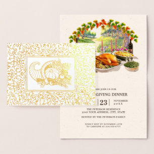 Cornucopia Thanksgiving Dinner Invite Foil Card