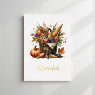 Cornucopia Thanksgiving Watercolor Harvest Bounty  Foil Holiday Card