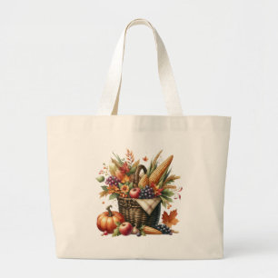 Cornucopia Vintage Autumn Pumpkins, Apples & Fall Large Tote Bag