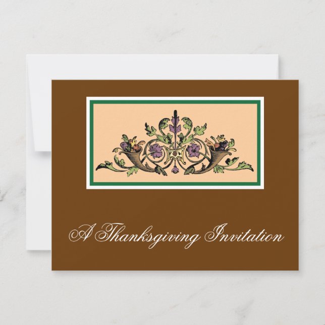 Cornucopia Vintage Thanksgiving Art Invitations (Front)