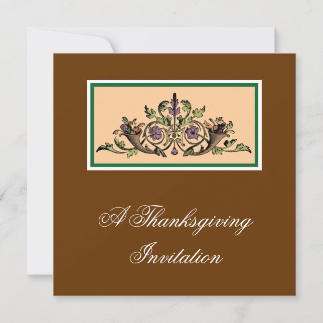 Cornucopia Vintage Thanksgiving Art Invitations (Front)