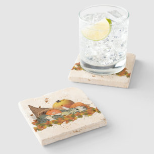 Cornucopia with Fall Gourds Stone Coaster