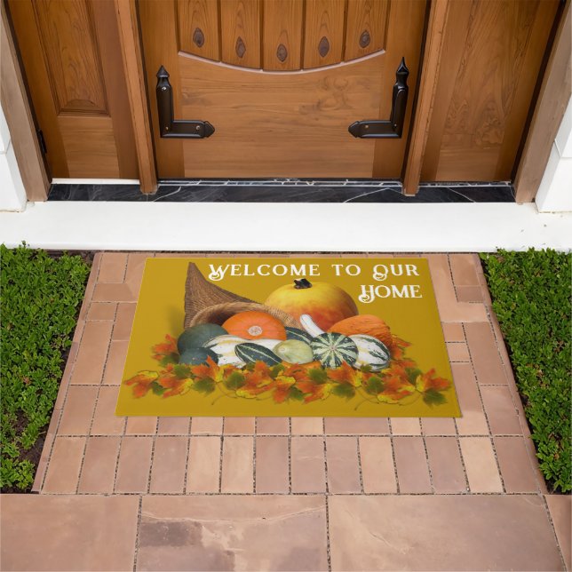 Cornucopia with Fall Gourds Thanksgiving Doormat (Outdoor)