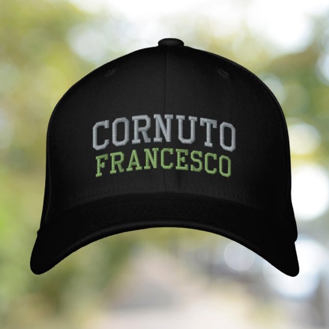 Cornuto Personalised embroidered cap (Personalized Cornuto Embroidered Hat - Funny Italian Sicilian heritage gift)