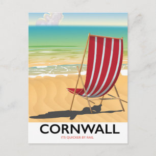 Cornwall beach classic travel poster postcard