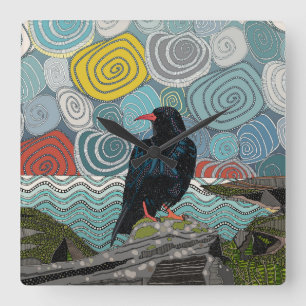 Cornwall chough square wall clock