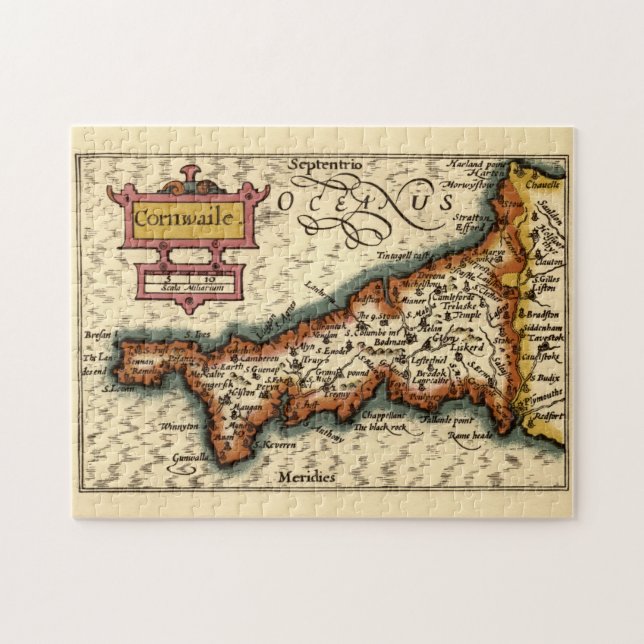 Cornwall, Cornwaile County England Antiquarian Map Jigsaw Puzzle (Horizontal)