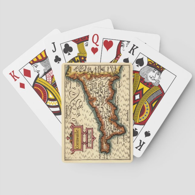 Cornwall, Cornwaile County England Antiquarian Map Playing Cards (Back)