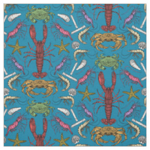 cornwall crustaceans damask pop blue fabric