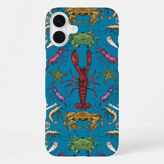 cornwall crustaceans damask pop blue iPhone case (Back)