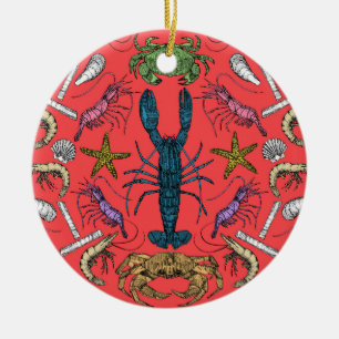 cornwall crustaceans damask pop red ceramic tree decoration