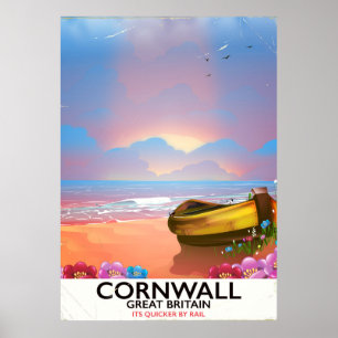 Cornwall fishing boat vintage travel poster