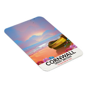Cornwall fishing boat vintage travel poster magnet