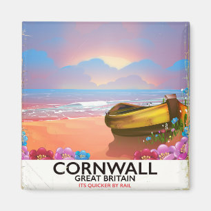 Cornwall fishing boat vintage travel poster magnet
