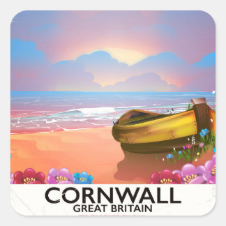 Cornwall fishing boat vintage travel poster square sticker