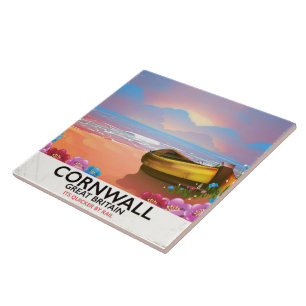 Cornwall fishing boat vintage travel poster tile