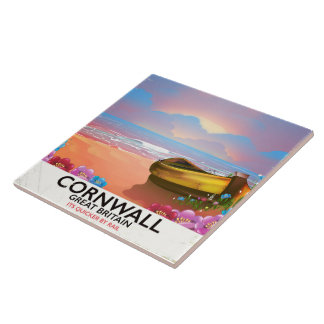 Cornwall fishing boat vintage travel poster tile