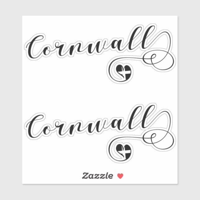 Cornwall Flag in Heart, Cornish, Kernow (Sheet)
