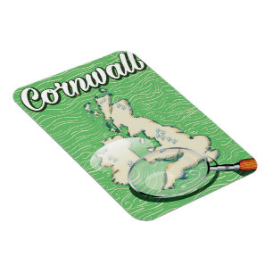 cornwall map vintage travel poster magnet