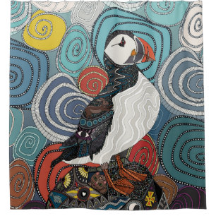 Cornwall puffin shower curtain
