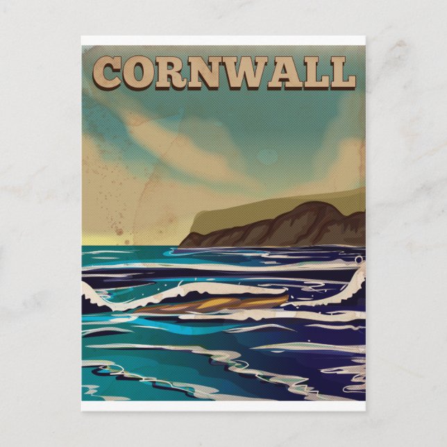 Cornwall Vintage Travel Poster Postcard (Front)