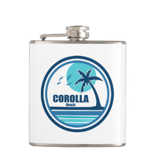 Corolla Beach North Carolina Palm Tree Birds Hip Flask
