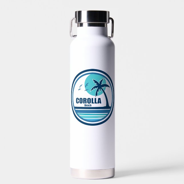 Corolla Beach North Carolina Palm Tree Birds Water Bottle (Front)
