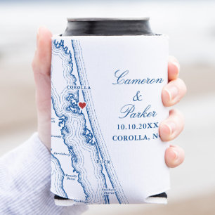 Corolla NC Map Elegant OBX Navy Blue Wedding Favou Can Cooler