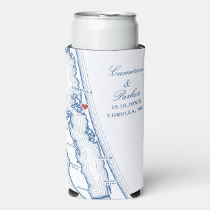 Corolla NC Map Elegant OBX Navy Blue Wedding Favou Seltzer Can Cooler
