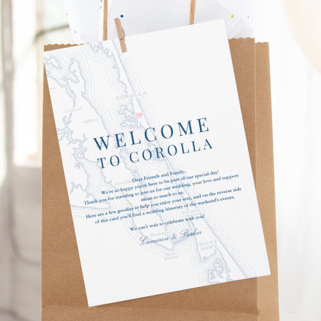 Corolla NC Map Wedding Welcome Itinerary Navy Blue Thank You Card (Corolla NC Map Wedding Welcome Letter Weekend Itinerary in Elegant Navy Blue by Coastal Map Designs)
