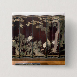 Coromandel screen depicting cranes 15 cm square badge