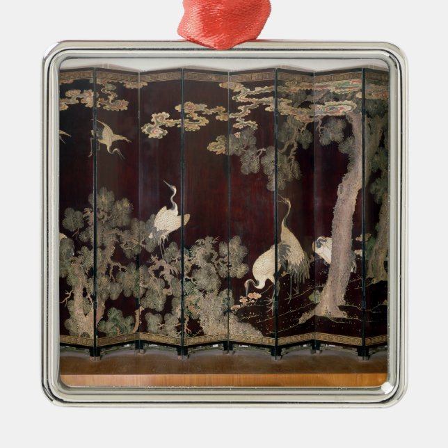 Coromandel screen depicting cranes metal tree decoration (Front)