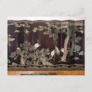 Coromandel screen depicting cranes postcard