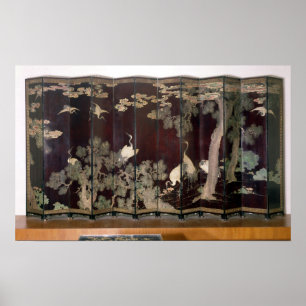 Coromandel screen depicting cranes poster