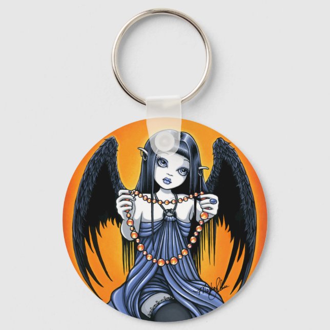 "Corona" Gothic Raven Winged Angel Art Keychain (Front)