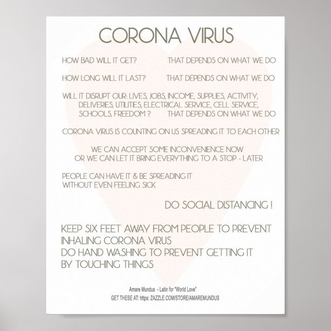 Corona Virus Advice Poster for Workplace, Home (Front)