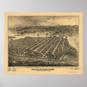 Coronado Beach, CA Panoramic Map - 1880s Poster