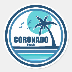 Coronado Beach California Palm Tree Birds Classic Round Sticker