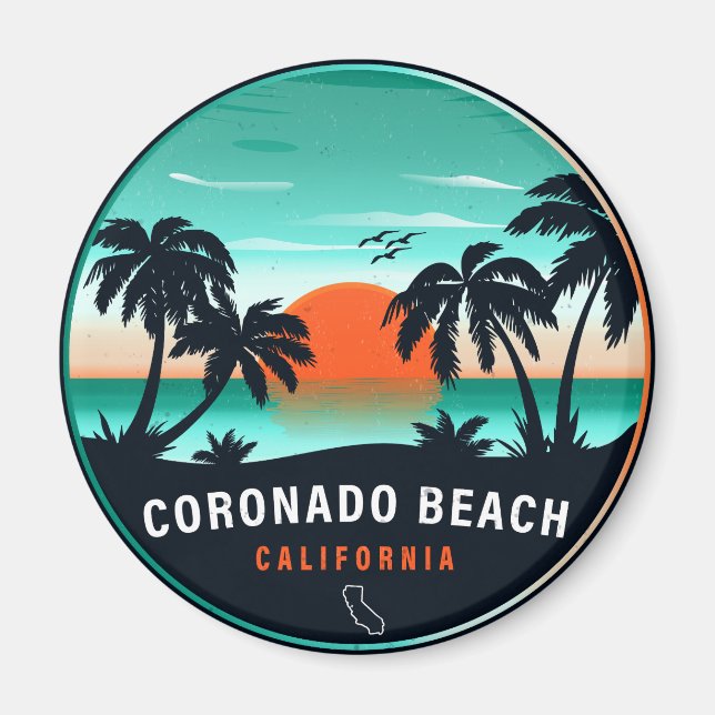 Coronado Beach California Retro Sunset Souvenirs Magnet (Front)