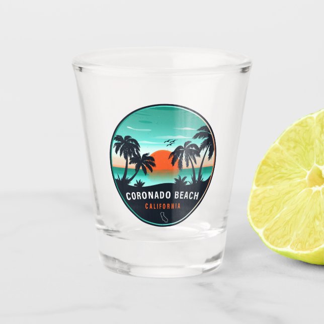 Coronado Beach California Retro Sunset Souvenirs Shot Glass (Front)