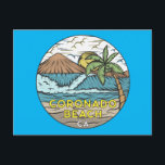 Coronado Beach California Vintage Postcard<br><div class="desc">Coronado Beach hand drawn illustration with mountains and ocean waves in the background. Perfect for anyone who loves to visit Coronado  Beach.</div>