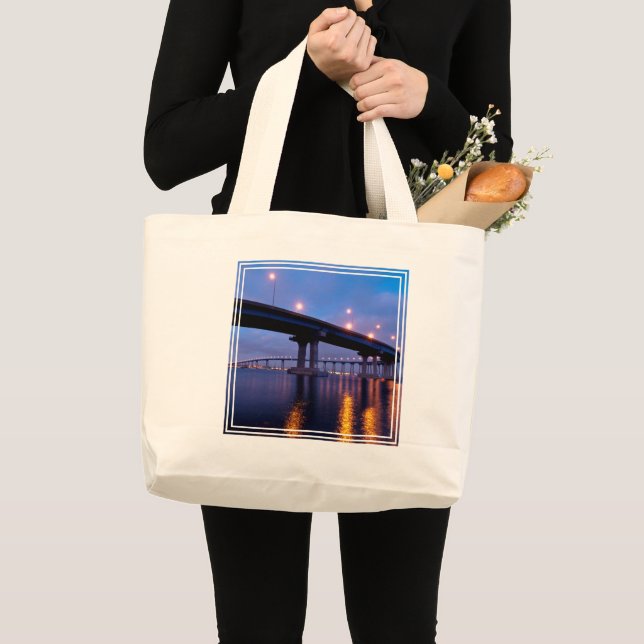Coronado Bridge at Dusk Large Tote Bag (Front (Product))
