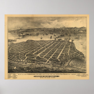 Coronado California 1880s Antique Panoramic Map Poster